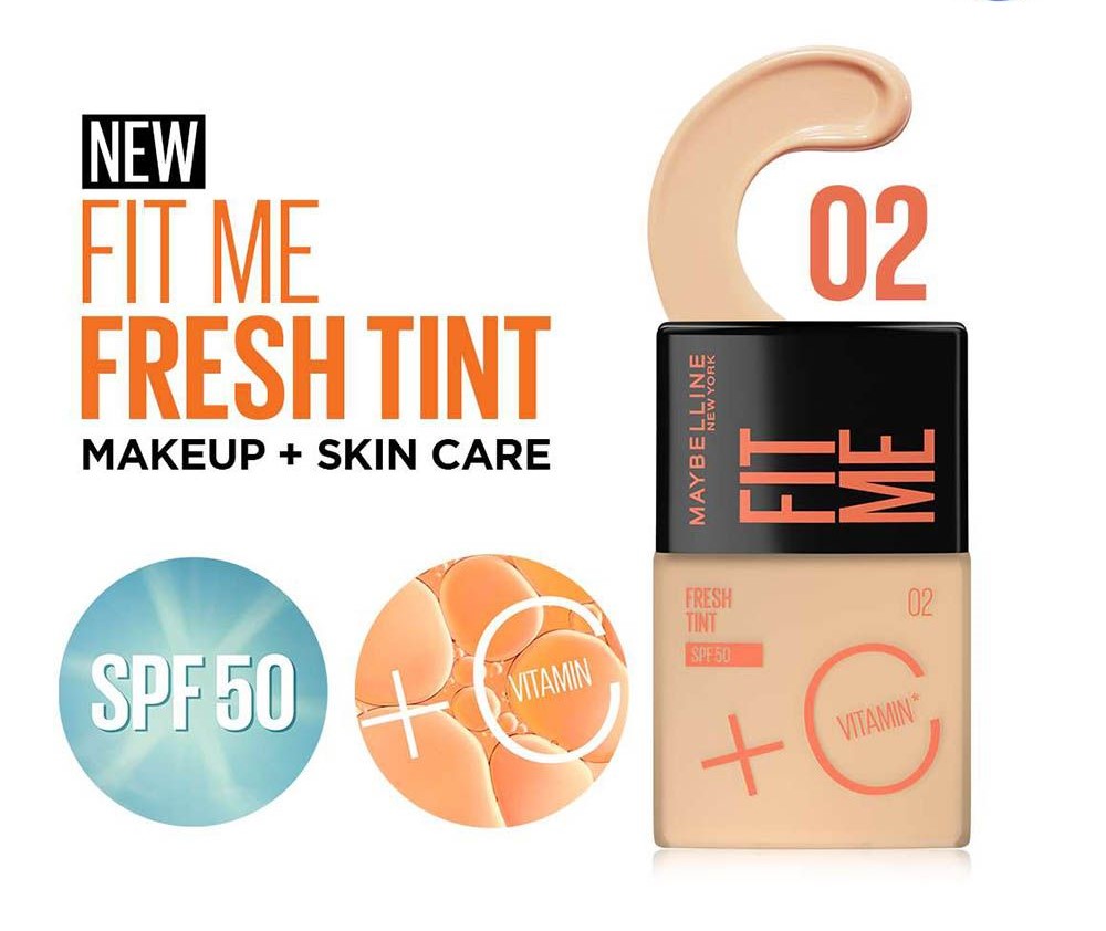 Maybelline New York Fit Me Fresh Tint With SPF 50 & Vitamin C, Natural Coverage Foundation, For Daily Use, Shade 01, 30ml Cosmia