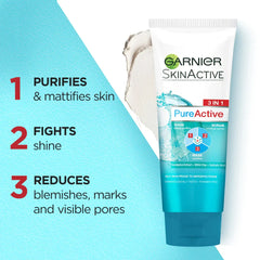 Garnier Pure Active 3 In 1 Face Wash Mask Scrub - 100ml Garnier