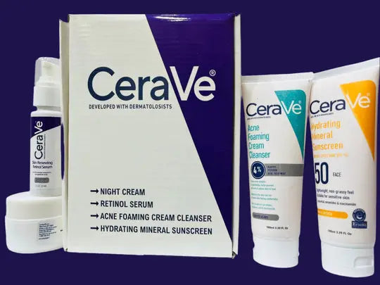 CeraVe 4-in-1 Skincare Kit: Night Cream, Sunblock, Cleanser & Serum for Radiant Skin CeraVe